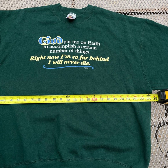 Vintage Jesus Sweatshirt Mens XL Green 1990s God Put Me On Earth Funny Sweater - Picture 5 of 6